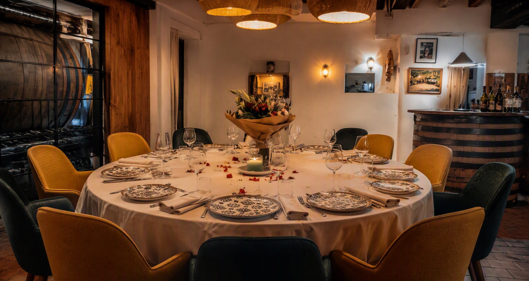 The private room set for a celebration